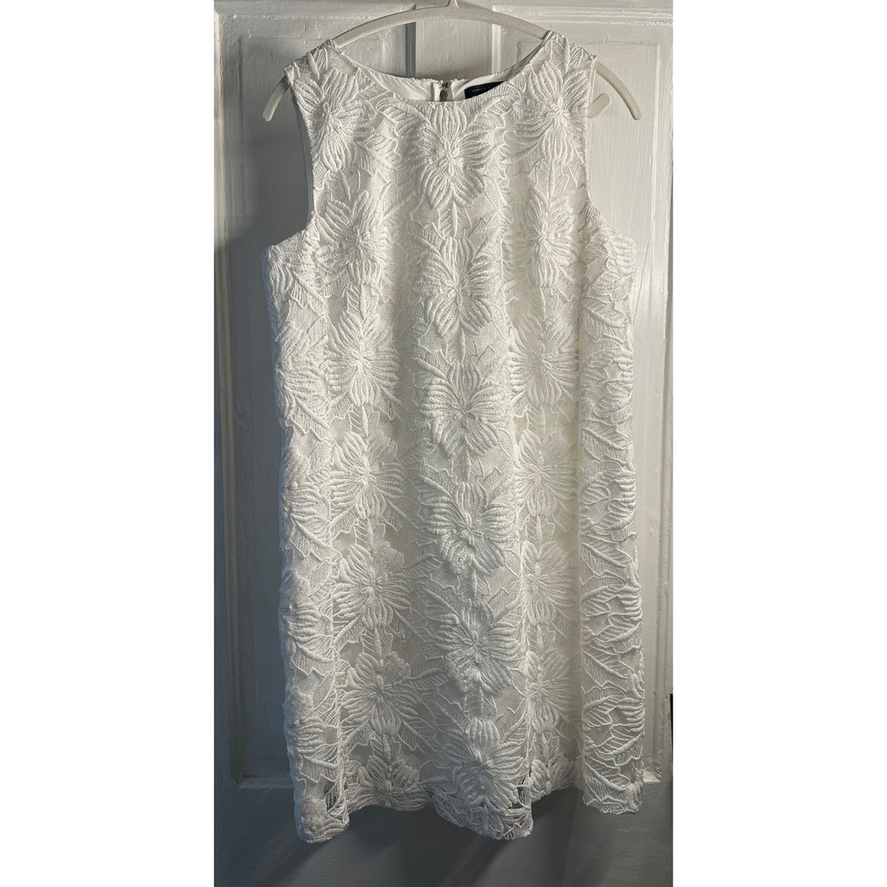 Tommy Hilfiger Womens White Lace Overlay Sleeveless Sheath Dress Size 12